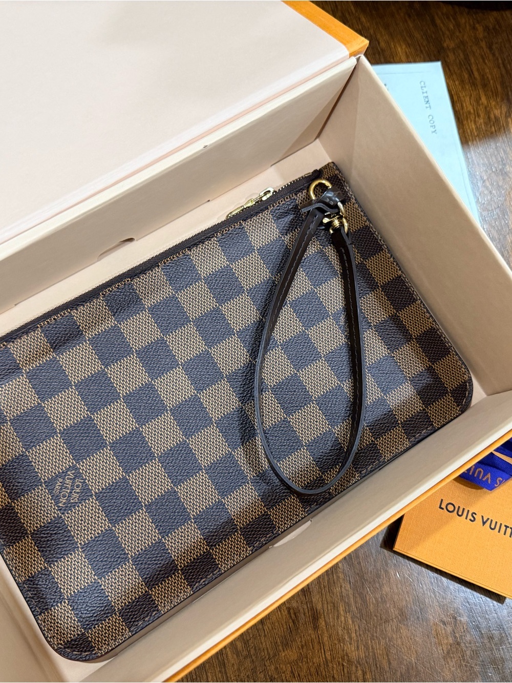 Louis Vuitton Neverfull Damier Ebene Wristlet Pochette with Receipt - Picture 15 of 15